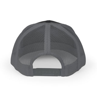 gray snapback cap with a mesh design