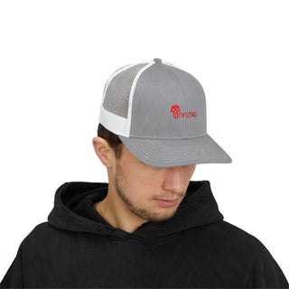 Beige baseball cap featuring a black UNFLTRD logo with stars for eyes. A trendy accessory with a playful design.